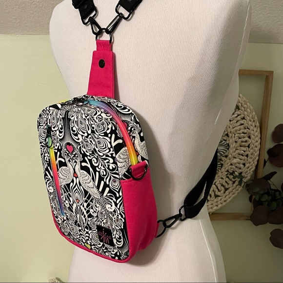 Colorful Peacock Rainbow Convertible Backpack Sling - Picture 3 of 15